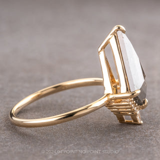 3.27 Carat Black Speckled Kite Diamond Engagement Ring, Ava Setting, 14K Yellow Gold