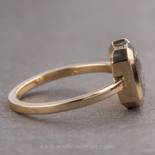 1.93 Carat Salt and Pepper Emerald Shaped Diamond Engagement Ring, Charlize Setting, 14k Yellow Gold