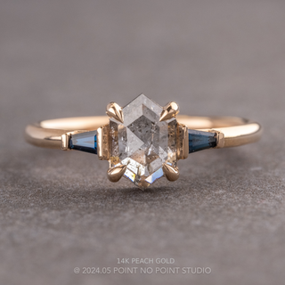 1.64 Carat Icy Salt and Pepper Hexagon Diamond Engagement Ring, Zoe Setting, Point No Point Studio. Available in a variety of metal types. Eco-friendly, Recycled Metals, Conflict Free.