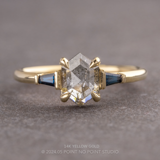 1.64 Carat Icy Salt and Pepper Hexagon Diamond Engagement Ring, Zoe Setting, Point No Point Studio. Available in a variety of metal types. Eco-friendly, Recycled Metals, Conflict Free.