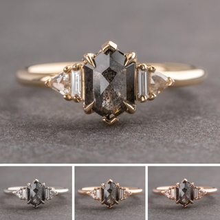 1.20 Carat Black Hexagon Diamond Engagement Ring, Beatrice Setting
