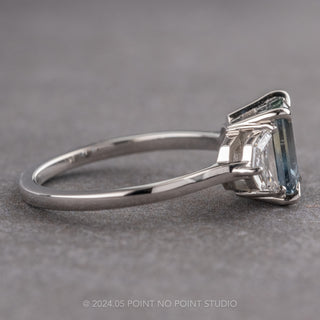 2.34 Carat Teal Rectangle Montana Sapphire and Diamond Engagement Ring, Zoe Setting, Platinum