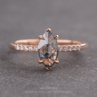 1.24 Carat Salt and Pepper Marquise Diamond Engagement Ring, Juliette Setting, Point No Point Studio. Available in a variety of metal types. Eco-friendly, Recycled Metals, Conflict Free.
