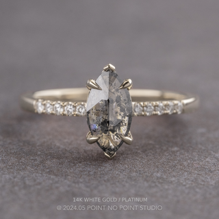 1.24 Carat Salt and Pepper Marquise Diamond Engagement Ring, Juliette Setting, Point No Point Studio. Available in a variety of metal types. Eco-friendly, Recycled Metals, Conflict Free.