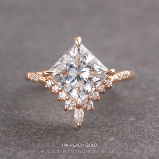 1.91 Carat Princess Cut Moissanite and Diamond Engagement Ring, Flora Setting