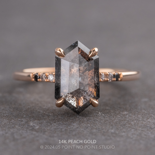 2.59 Carat Black Speckled Hexagon Diamond Engagement Ring, Ombre Lourdes Setting