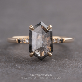 2.59 Carat Black Speckled Hexagon Diamond Engagement Ring, Ombre Lourdes Setting