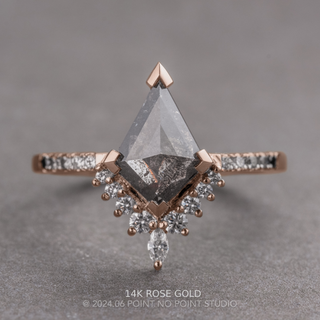 1.68 Carat Black Speckled Kite Diamond Engagement Ring, Ombre Avaline Setting