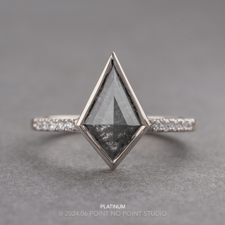 2.04 Carat Black Salt and Pepper Kite Diamond Engagement Ring, Bezel Jules Setting