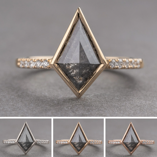 2.04 Carat Black Salt and Pepper Kite Diamond Engagement Ring, Bezel Jules Setting