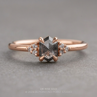 .60 Carat Black Salt and Pepper Hexagon Diamond Engagement Ring, Quinn Setting