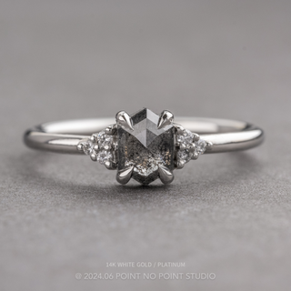 .60 Carat Black Salt and Pepper Hexagon Diamond Engagement Ring, Quinn Setting
