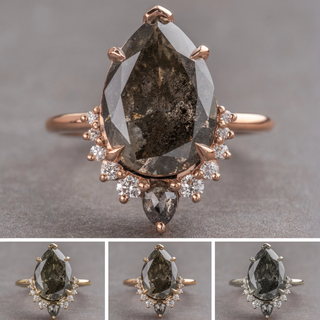3.74 Carat Black Salt and Pepper Pear Diamond Engagement Ring, Ava Setting