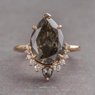 3.74 Carat Black Salt and Pepper Pear Diamond Engagement Ring, Ava Setting