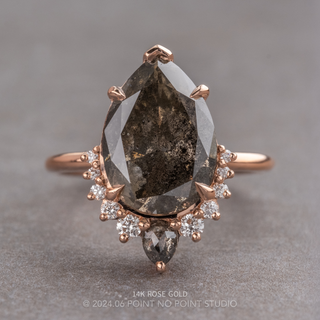 3.74 Carat Black Salt and Pepper Pear Diamond Engagement Ring, Ava Setting
