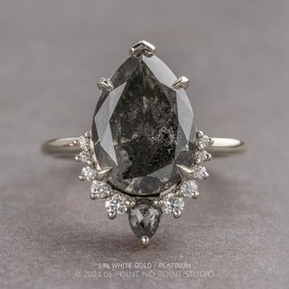 3.74 Carat Black Salt and Pepper Pear Diamond Engagement Ring, Ava Setting