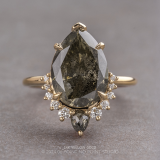 3.74 Carat Black Salt and Pepper Pear Diamond Engagement Ring, Ava Setting