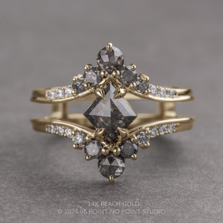 1.83 Carat Black Salt and Pepper Lozenge Diamond Engagement Ring, Empress Setting, Point No Point Studio. Available in a variety of metal types. Eco-friendly, Recycled Metals, Conflict Free.