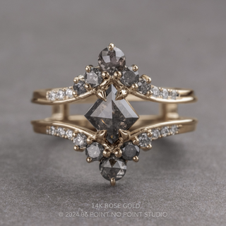1.83 Carat Black Salt and Pepper Lozenge Diamond Engagement Ring, Empress Setting, Point No Point Studio. Available in a variety of metal types. Eco-friendly, Recycled Metals, Conflict Free.