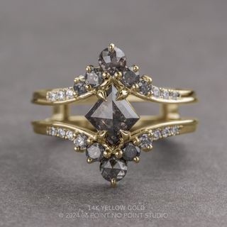 1.83 Carat Black Salt and Pepper Lozenge Diamond Engagement Ring, Empress Setting, Point No Point Studio. Available in a variety of metal types. Eco-friendly, Recycled Metals, Conflict Free.