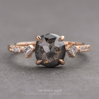 1.32 Carat Black Salt and Pepper Cushion Diamond Engagement Ring, Eliza Setting