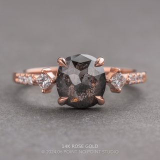 1.32 Carat Black Salt and Pepper Cushion Diamond Engagement Ring, Eliza Setting
