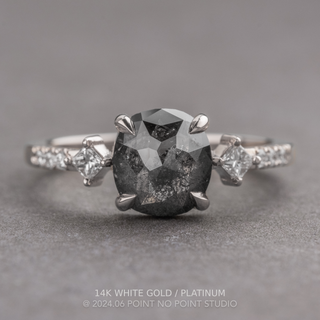 1.32 Carat Black Salt and Pepper Cushion Diamond Engagement Ring, Eliza Setting