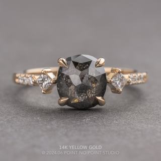 1.32 Carat Black Salt and Pepper Cushion Diamond Engagement Ring, Eliza Setting