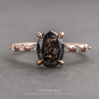 1.63 Carat Black Salt and Pepper Oval Diamond Engagement Ring, Nova Setting