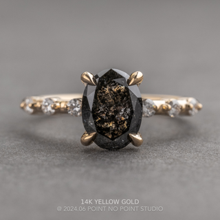 1.63 Carat Black Salt and Pepper Oval Diamond Engagement Ring, Nova Setting
