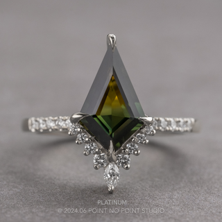 3.37 Carat Green Kite Sapphire and Diamond Engagement Ring, Avaline Setting