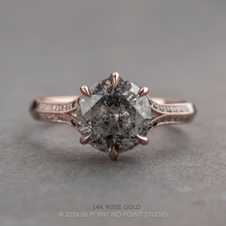 2.26 Carat Salt and Pepper Round Diamond Engagement Ring, Ombre Mackenzie Setting
