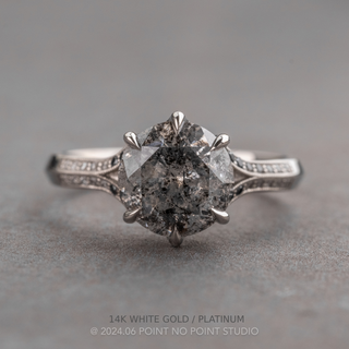 2.26 Carat Salt and Pepper Round Diamond Engagement Ring, Ombre Mackenzie Setting