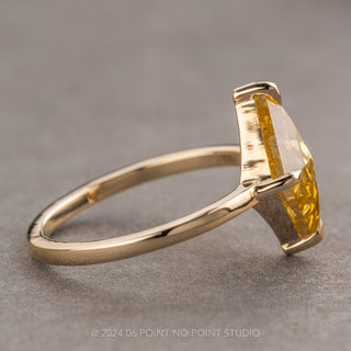 2.67 Carat Yellow Salt and Pepper Lozenge Diamond Engagement Ring, Jane Setting, 14K Yellow Gold