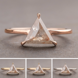 2.03 Carat Orange Speckled Icy White Triangle Diamond Engagement Ring, Jane Setting
