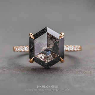 2.57 Carat Black Salt and Pepper Hexagon Diamond Engagement Ring, Juliette Setting