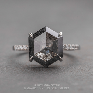 2.57 Carat Black Salt and Pepper Hexagon Diamond Engagement Ring, Juliette Setting