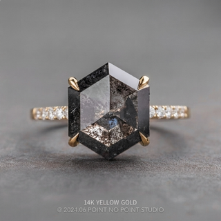 2.57 Carat Black Salt and Pepper Hexagon Diamond Engagement Ring, Juliette Setting
