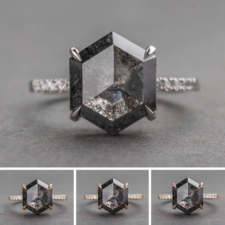 2.57 Carat Black Salt and Pepper Hexagon Diamond Engagement Ring, Juliette Setting