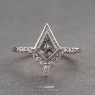 1.11 Carat Canadian Salt and Pepper Kite Diamond Engagement Ring, Bezel Avaline Setting
