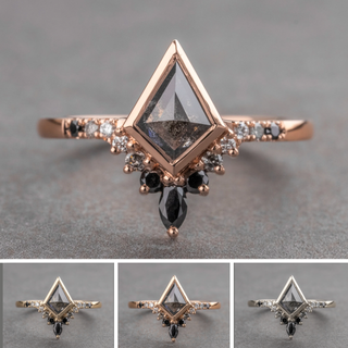.96 Carat Black Kite Diamond Engagement Ring, Bezel Ombre Avaline Setting, Point No Point Studio. Available in a variety of metal types. Eco-friendly, Recycled Metals, Conflict Free.