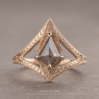 .86 Carat Salt and Pepper Kite Diamond Engagement Ring, Engraved Arwen Setting