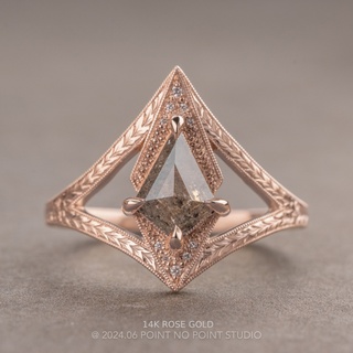 .86 Carat Salt and Pepper Kite Diamond Engagement Ring, Engraved Arwen Setting
