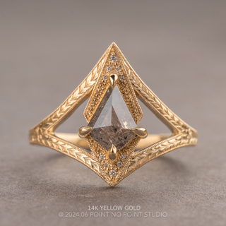 .86 Carat Salt and Pepper Kite Diamond Engagement Ring, Engraved Arwen Setting