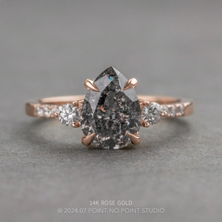 1.78 Carat Canadian Salt and Pepper Pear Diamond Engagement Ring, Eliza Setting
