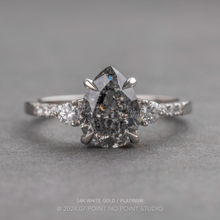 1.78 Carat Canadian Salt and Pepper Pear Diamond Engagement Ring, Eliza Setting