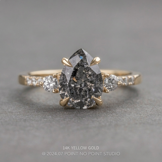 1.78 Carat Canadian Salt and Pepper Pear Diamond Engagement Ring, Eliza Setting