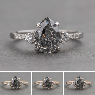 1.78 Carat Canadian Salt and Pepper Pear Diamond Engagement Ring, Eliza Setting