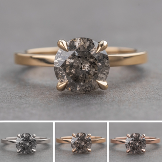 1.83 Carat Salt and Pepper Round Diamond Engagement Ring, Tulip Jane Setting