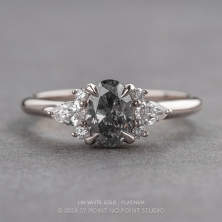 1.45 Carat Canadian Salt and Pepper Oval Diamond Engagement Ring, Charlotte Setting
